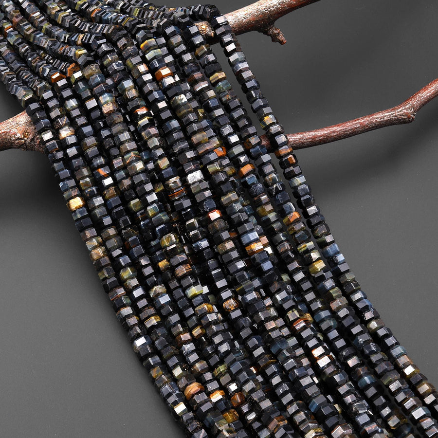 AAA Faceted Natural Blue Tiger's Eye Beads 6mm hexagon Heishi Rondelle 15.5" Strand