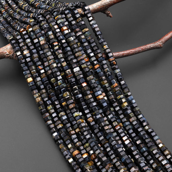 AAA Faceted Natural Blue Tiger's Eye Beads 6mm hexagon Heishi Rondelle 15.5" Strand