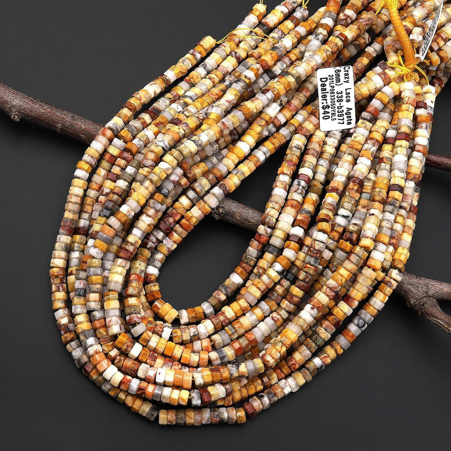AAA Faceted Natural Yellow Lace Agate Beads 6mm hexagon Heishi Rondelle 15.5" Strand