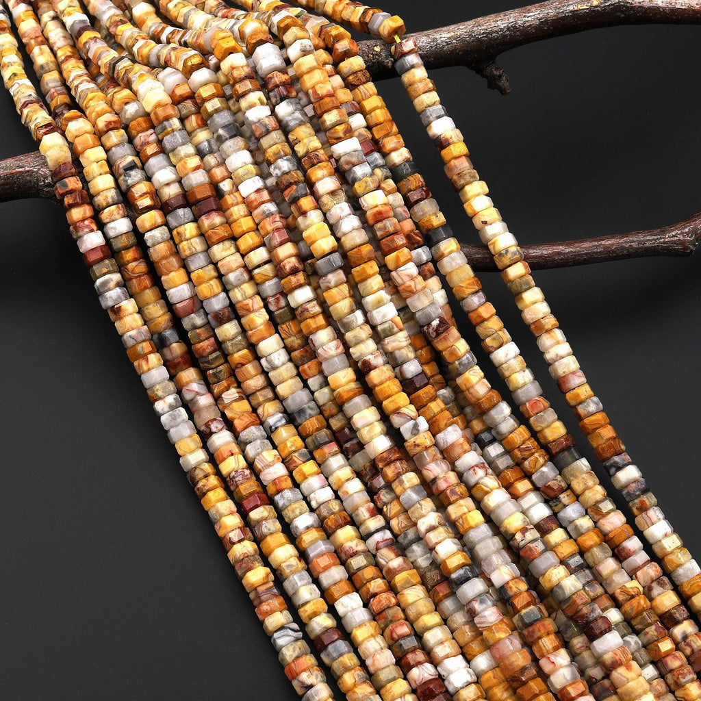 AAA Faceted Natural Yellow Lace Agate Beads 6mm hexagon Heishi Rondelle 15.5" Strand