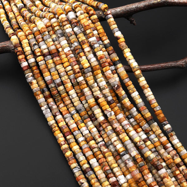 AAA Faceted Natural Yellow Lace Agate Beads 6mm hexagon Heishi Rondelle 15.5" Strand