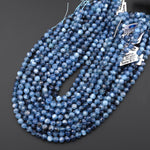 Faceted Natural Blue Santa Maria Aquamarine 7mm 8mm Round Beads 15.5" Strand