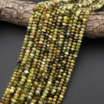 Faceted Natural Green Garnet Faceted Rondelle 6mm Diamond Cut Gemstone Beads 15.5" Strand