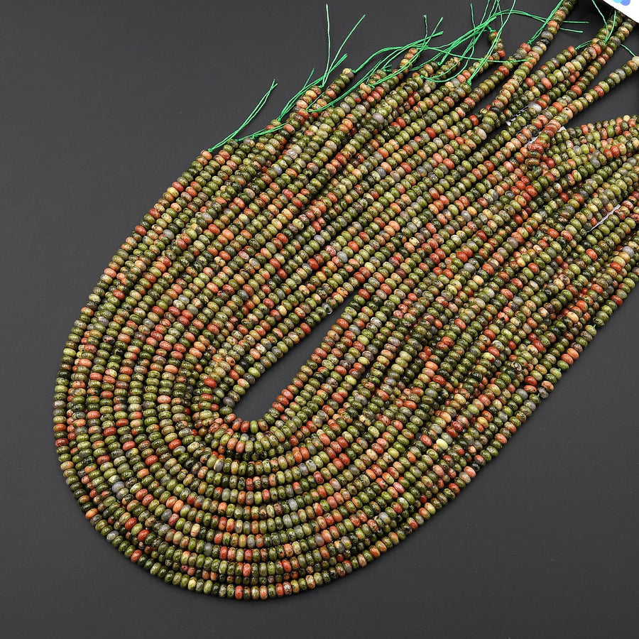 Natural Unakite 4mm Smooth Rondelle Gemstone Beads 15.5" Strand