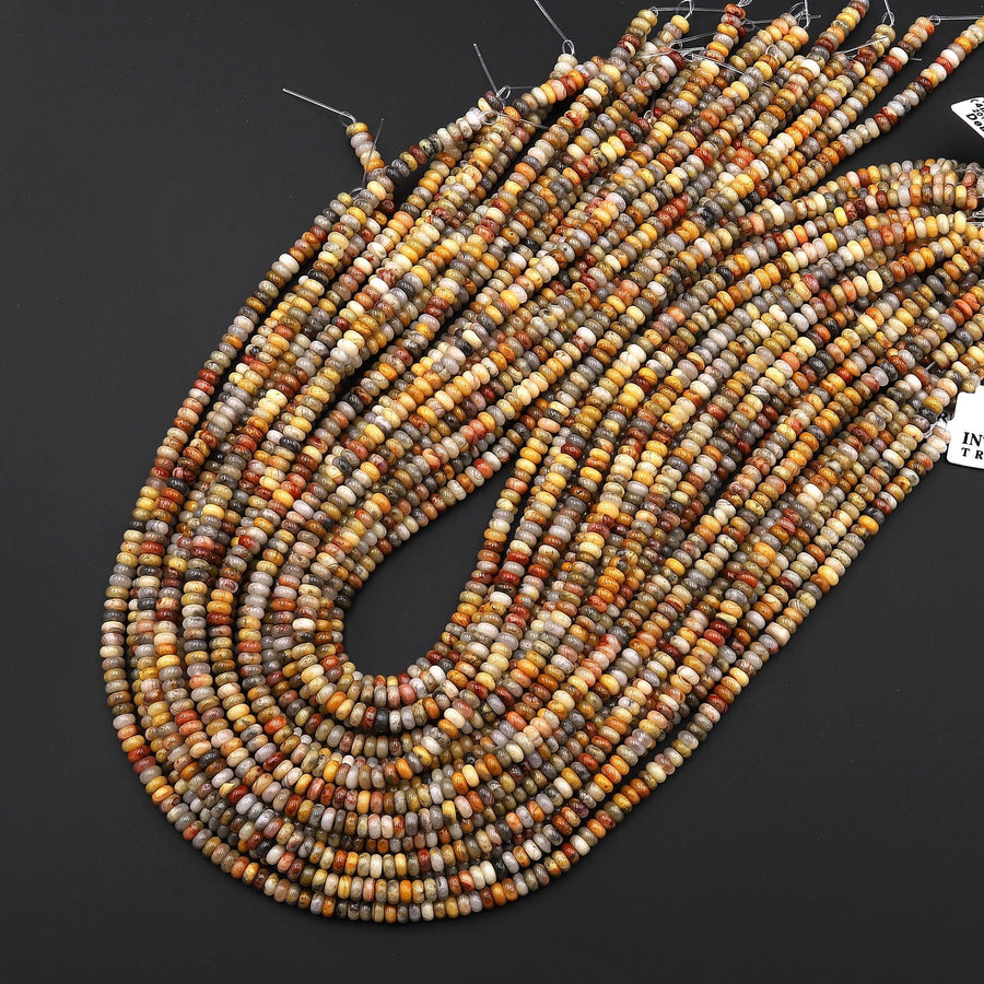 Natural Yellow Crazy Lace Agate 4mm Smooth Rondelle Gemstone Beads 15.5" Strand