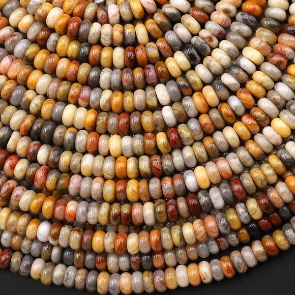 Natural Yellow Crazy Lace Agate 4mm Smooth Rondelle Gemstone Beads 15.5" Strand