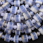 AAA Faceted Natural Blue Lace Agate Hexagon Short Cylinder Tube Beads 15.5" Strand