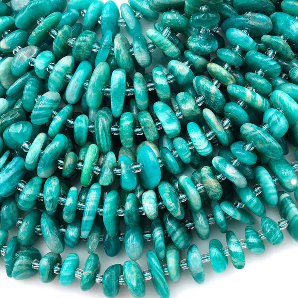 Natural Russian Amazonite 10mm Rondelle Freeform Beads 15.5" Strand
