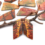 Handcut Natural Red Creek Jasper Large Flat Irregular Freeform Earring Cab Pair Drilled Matched Gemstone Bead Pair
