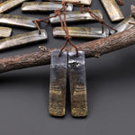 Natural Wild Horse Picture Jasper Rectangle Earring Pair Cabochon Cab Drilled Matched Gemstone Bead Pair