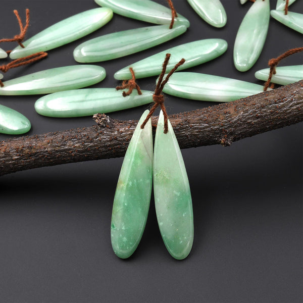 Icy Natural Brazilian Green Jade Earring Pair Teardrop Cabochon Cab Drilled Matched Gemstone Bead Pair A22