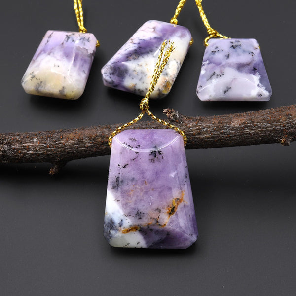 Rare Natural Oregon Purple Plume Agate Trapezoid Side Drilled Pendant A3