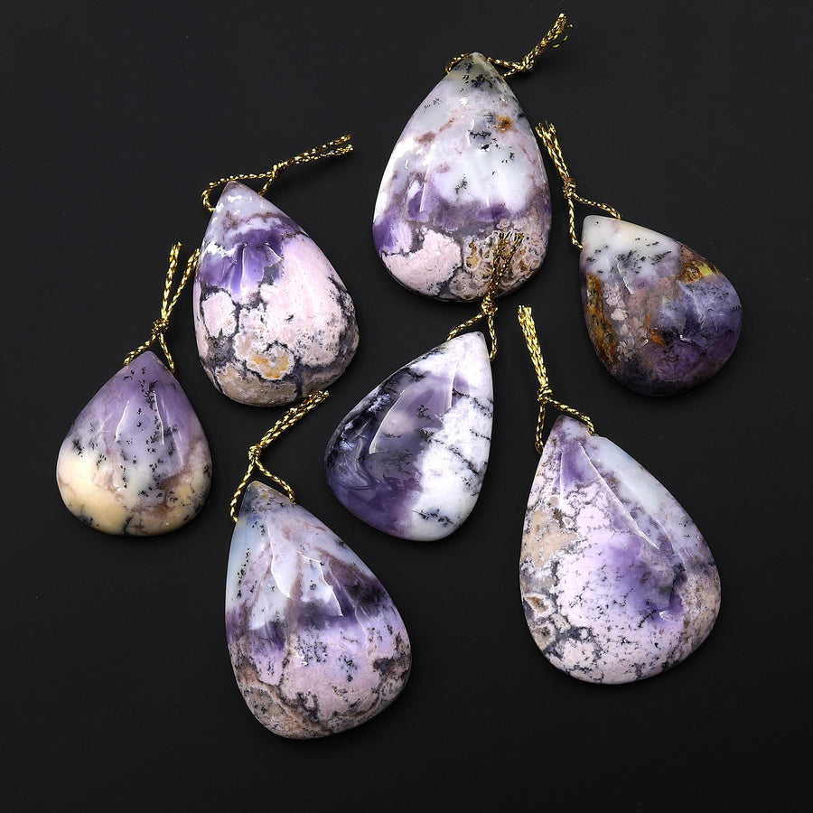 Rare Natural Oregon Purple Plume Agate Teardrop Side Drilled Pendant