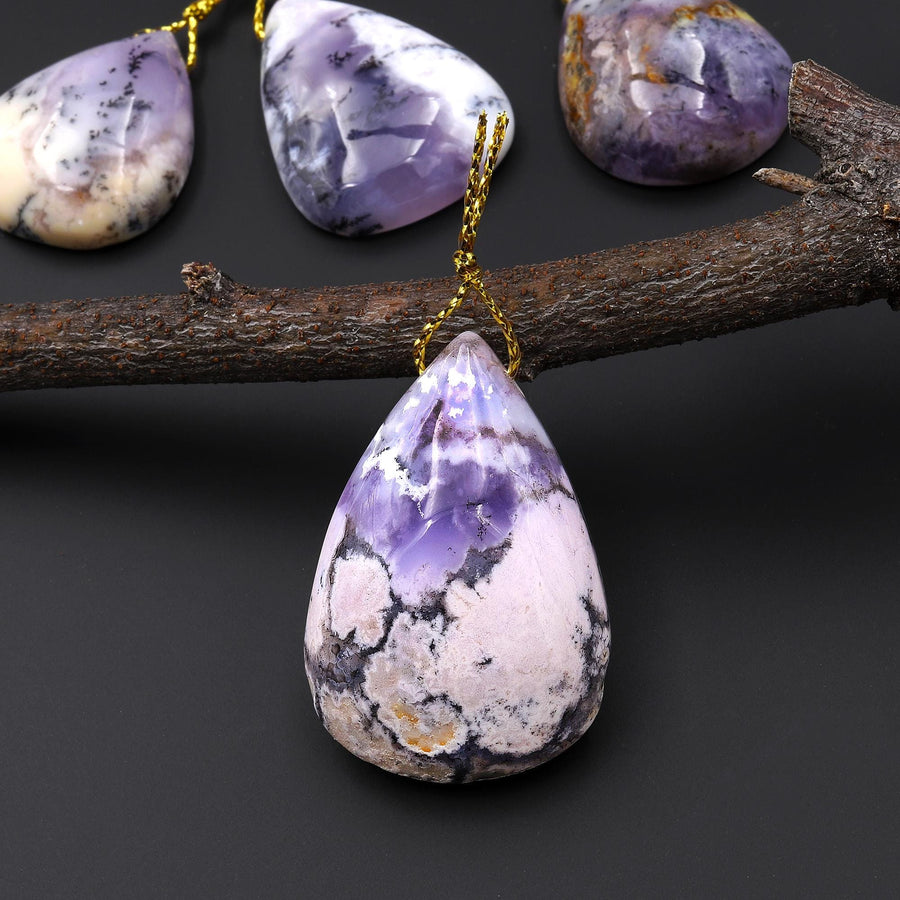 Rare Natural Oregon Purple Plume Agate Teardrop Side Drilled Pendant