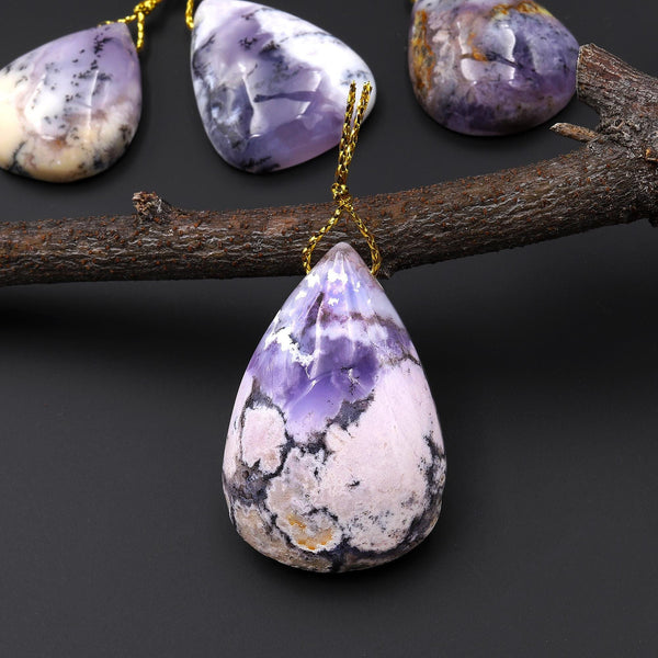 Rare Natural Oregon Purple Plume Agate Teardrop Side Drilled Pendant A3