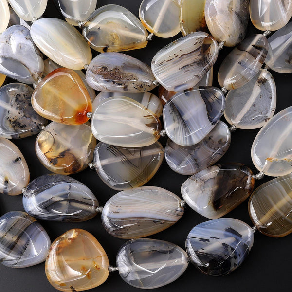 AAA Natural Montana Agate Freeform Oval Focal Beads Highly Polished Amazing Scenic Pattern Dendritic Matrix 15.5" Strand