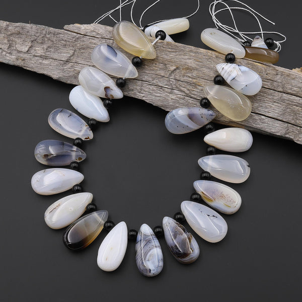 Natural Montana Agate Teardrop Focal Beads Highly Polished Amazing Scenic Pattern Dendritic Matrix 15.5" Strand A1