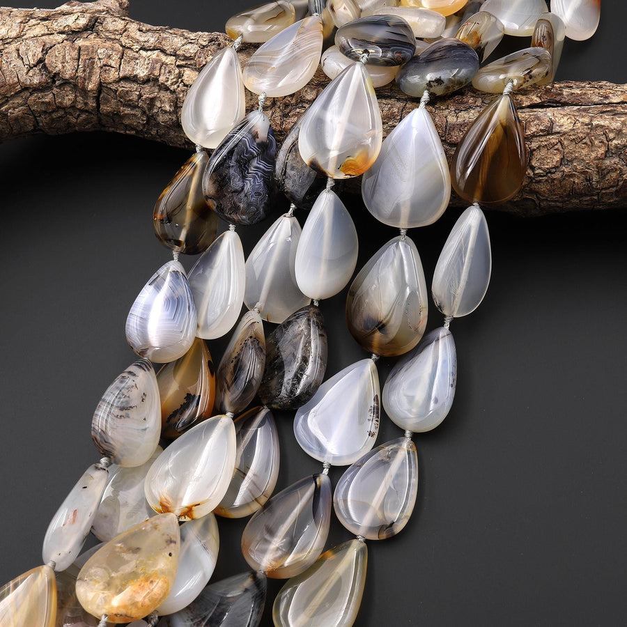 AAA Natural Montana Agate Smooth Teardrop Focal Beads Vertically Drilled 15.5" Strand