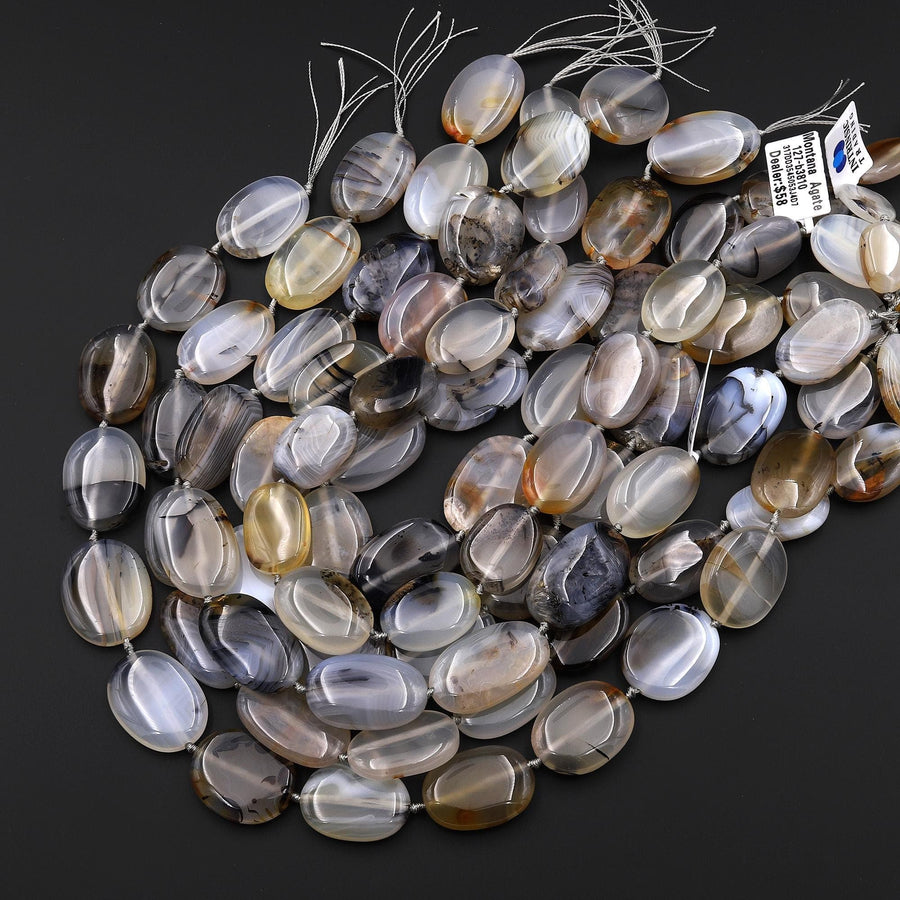 AAA Natural Montana Agate Smooth Oval Focal Beads Highly Polished Amazing Scenic Pattern Dendritic Matrix 15.5" Strand