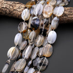 AAA Natural Montana Agate Smooth Oval Focal Beads Highly Polished Amazing Scenic Pattern Dendritic Matrix 15.5" Strand