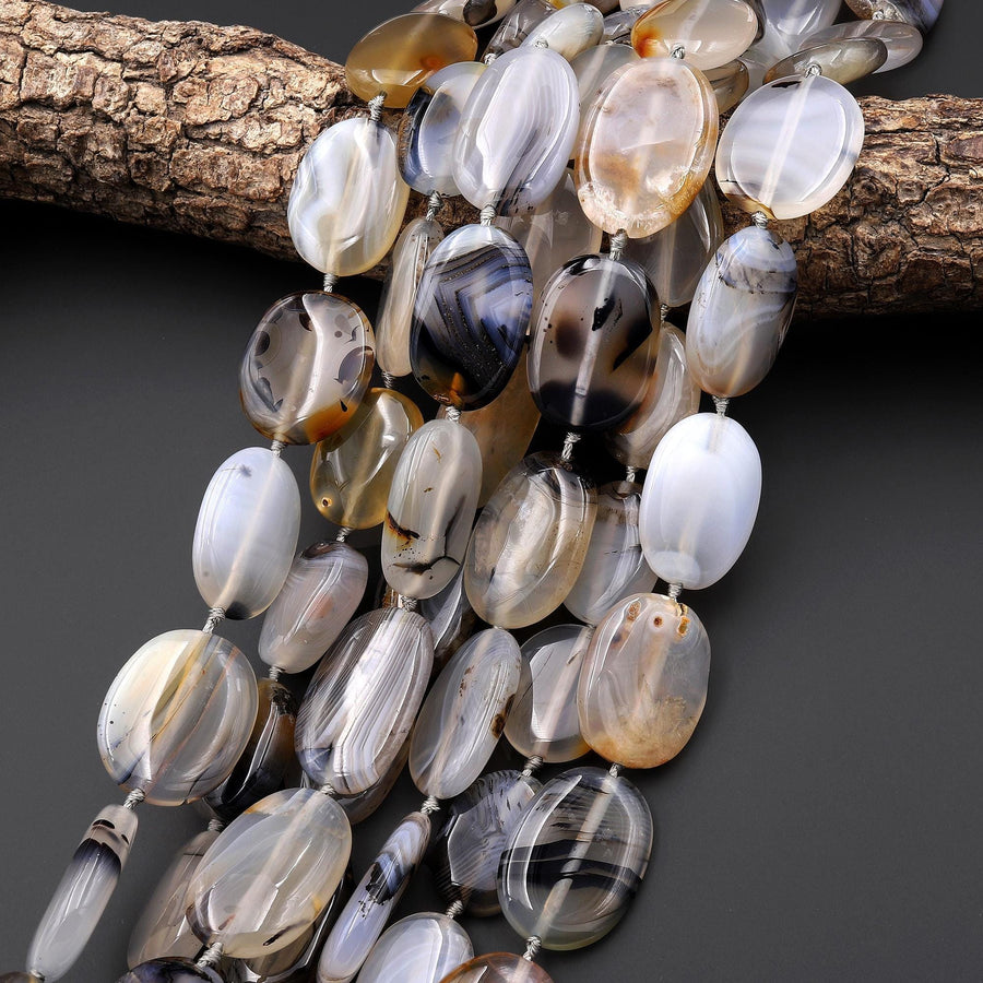 AAA Natural Montana Agate Smooth Oval Focal Beads Highly Polished Amazing Scenic Pattern Dendritic Matrix 15.5" Strand
