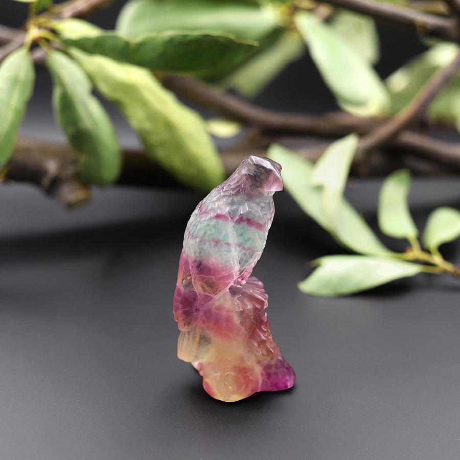 Hand-Carved Natural Candy Fluorite Eagle Figurine Crystal Miniature 2"