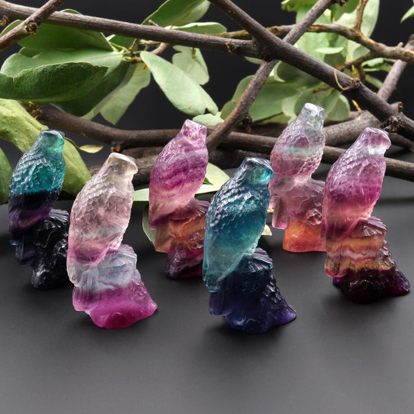 Hand-Carved Natural Candy Fluorite Eagle Figurine Crystal Miniature 2"