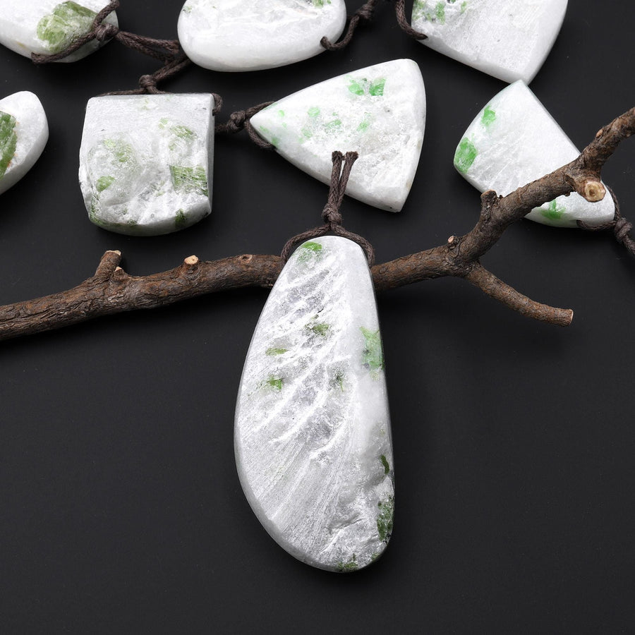 Natural Green Chrome Diopside Druzy Pendant Side Drilled Gemstone