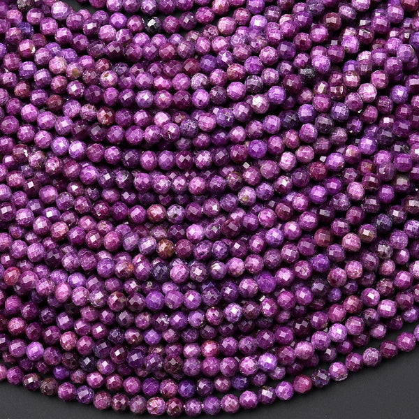 AAA Faceted Natural Purple Stichtite Round Beads 2mm 3mm 15.5" Strand