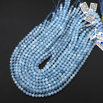 AAA Natural Blue Aquamarine 6mm Smooth Round Beads Real Genuine Gemstone 15.5" Strand