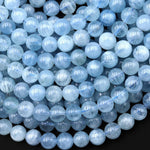 AAA Natural Blue Aquamarine 8mm Smooth Round Beads Real Genuine Gemstone 15.5" Strand