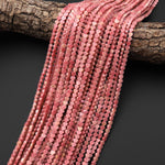 AAA Natural Pink Petrified Rhodonite Carved Heart Beads 4mm Gemstone 15.5" Strand
