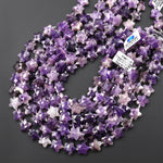 Sparkling Faceted Natural Amethyst Beads 10mm 14mm Carved Star Gemstone 15" Strand