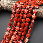 Sparkling Faceted Natural Red Jasper Beads 10mm 14mm Carved Star Gemstone 15" Strand