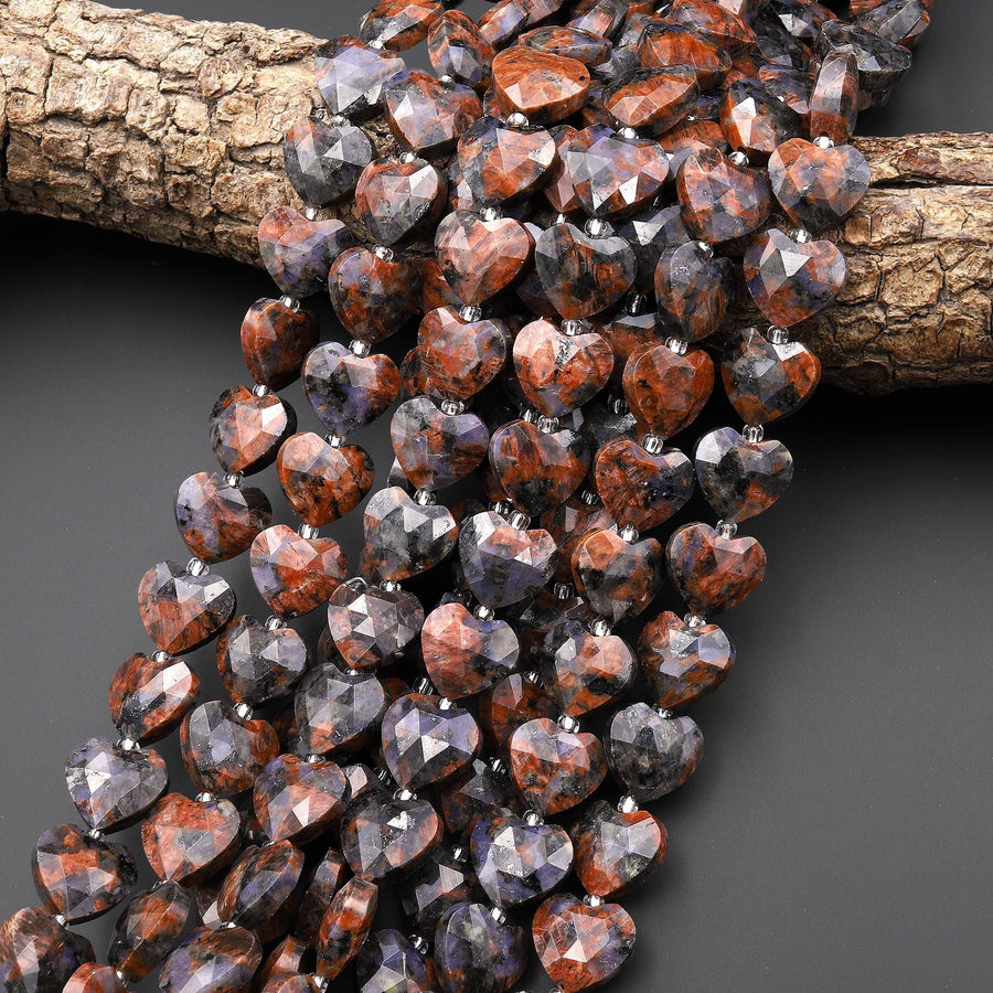 Faceted Natural Feldspar Granite Heart Beads 14mm Gemstone 15" Strand