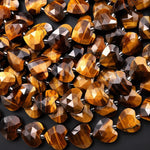 AAA Natural Tiger's Eye Faceted Heart Beads 14mm Golden Chatoyant Gemstone 15" Strand