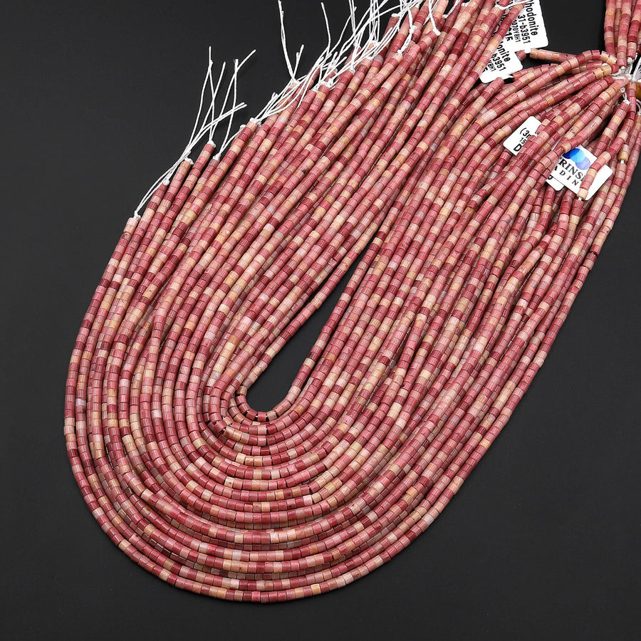 Natural Red Pink Petrified Rhodonite 3mm Heishi Rondelle Beads 15.5" Strand