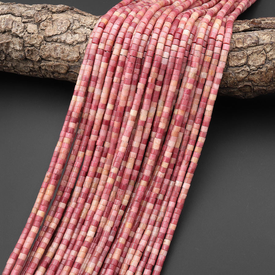 Natural Red Pink Petrified Rhodonite 3mm Heishi Rondelle Beads 15.5" Strand