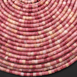 Natural Red Pink Petrified Rhodonite 3mm Heishi Rondelle Beads 15.5" Strand