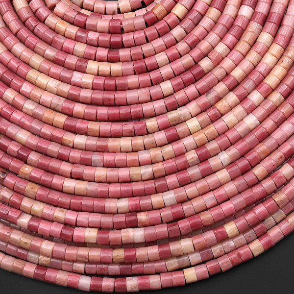 Natural Red Pink Petrified Rhodonite 3mm Heishi Rondelle Beads 15.5" Strand