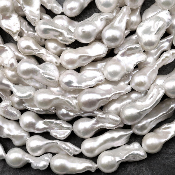 AAA High Luster Genuine White Freshwater Baroque Flame Ball Ming Pearl 16.5" Strand