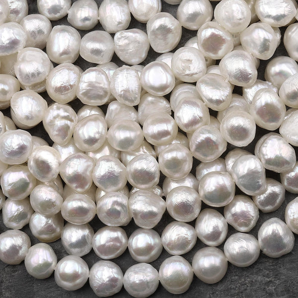 Genuine Natural White Freshwater Pearl 4 6mm 8mm 10mm Center Drilled Rounded Nugget Button Pearl 14.5" Strand