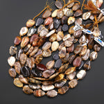 AAA Natural Petrified Wood Smooth Freeform Teardrop Nugget Beads Earthy Brown Tan Beige Taupe Gemstone 15.5" Strand