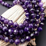 AAA Faceted Lantern Cut Natural Purple Amethyst 8mm Round Gemstone Beads 15.5" Strand