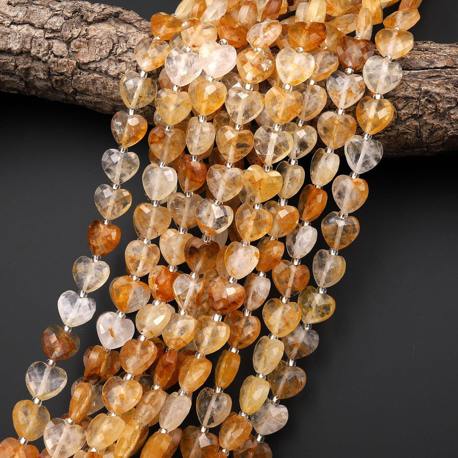 AAA Natural Golden Healer Quartz Faceted Heart Beads 12mm Gemstone 15.5" Strand
