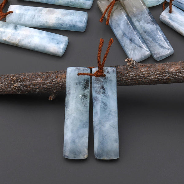 Natural Blue Aquamarine Earring Rectangle Pair Drilled Matched Gemstone Beads BA3
