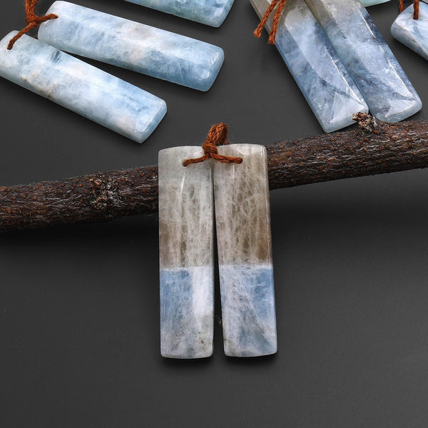 Natural Blue Aquamarine Earring Rectangle Pair Drilled Matched Gemstone Beads A10