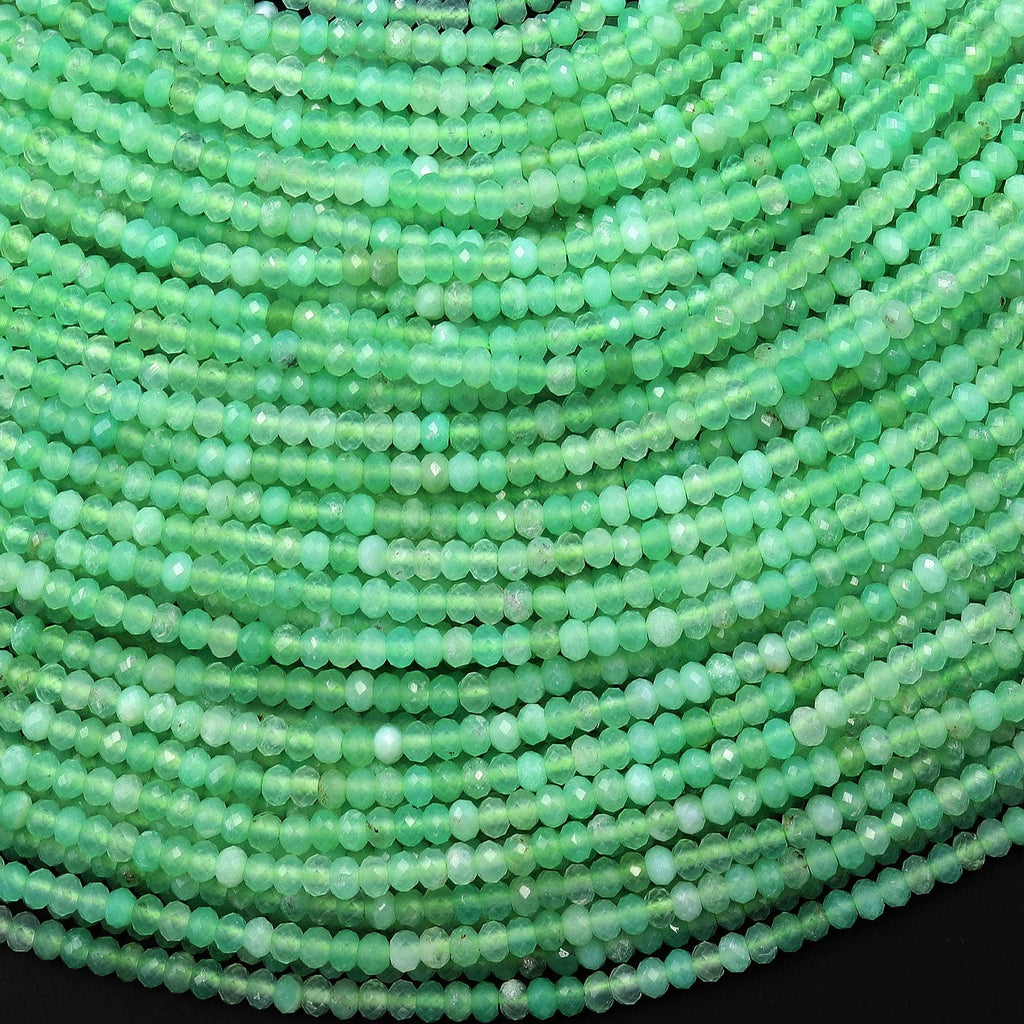 AAA Natural Australian Green Chrysoprase Faceted 2mm 3mm Thin Rondelle Beads 15.5" Strand