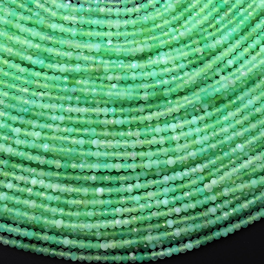 AAA Natural Australian Green Chrysoprase Faceted 2mm 3mm Thin Rondelle Beads 15.5" Strand