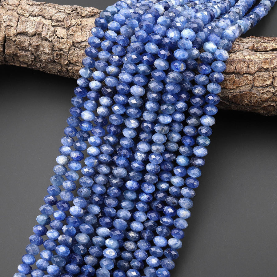 AAA Faceted Genuine Natural Kyanite 4mm 6mm 8mm Rondelle Beads 15.5" Strand